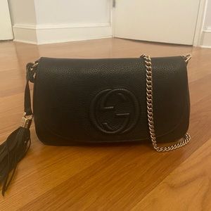Gucci Soho Disco Black GG Tassel Chain Cross Body Bag